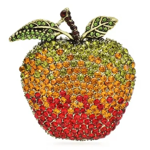 Betsey Johnson Apple Green Red Crystal Brooch - Picture 8 of 9